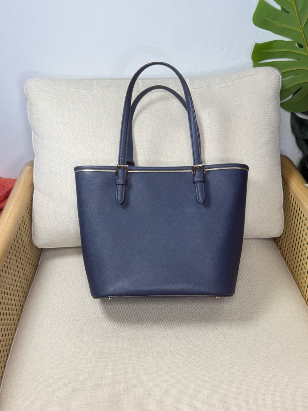 Michael Kors Jet Set Leather Pocket Tote Bag Navy - Picture 3 of 7